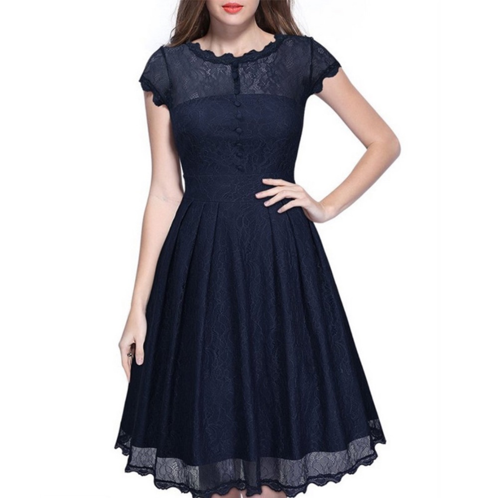 MIUSOL Cute 40-50s Pin-Up-Girl Navy Blue Lace Fit & Flair Dress Plus Sz 2X NEW!
